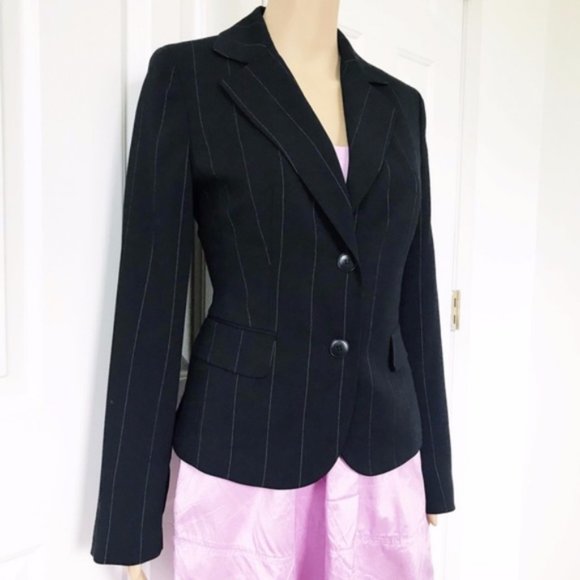 LOFT Pinstripe Black and white two button blazer size 4 - Picture 2 of 7